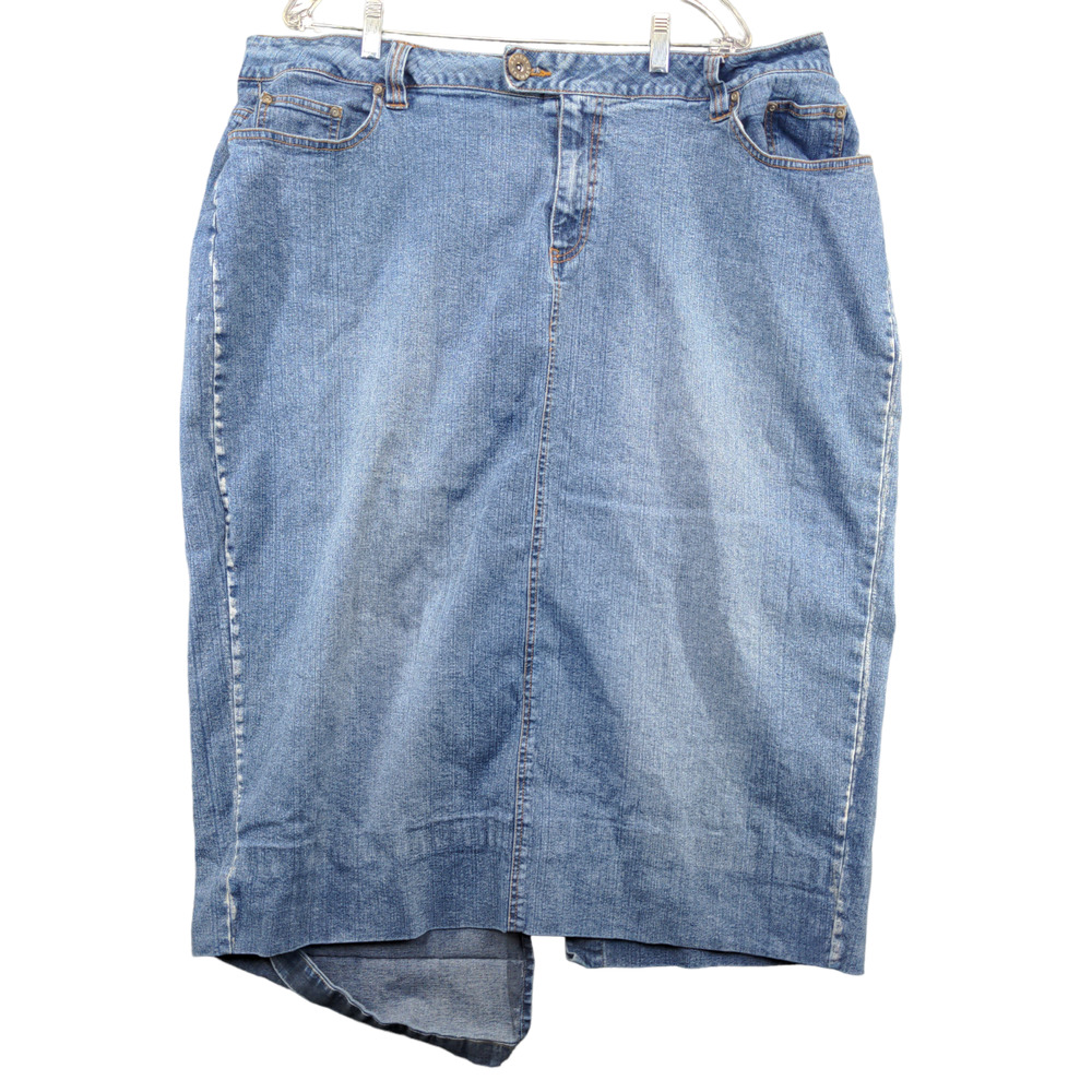 Ashley Stewart Women's Straight & Pencil Denim Skirt Blue Size 24 Back Slit